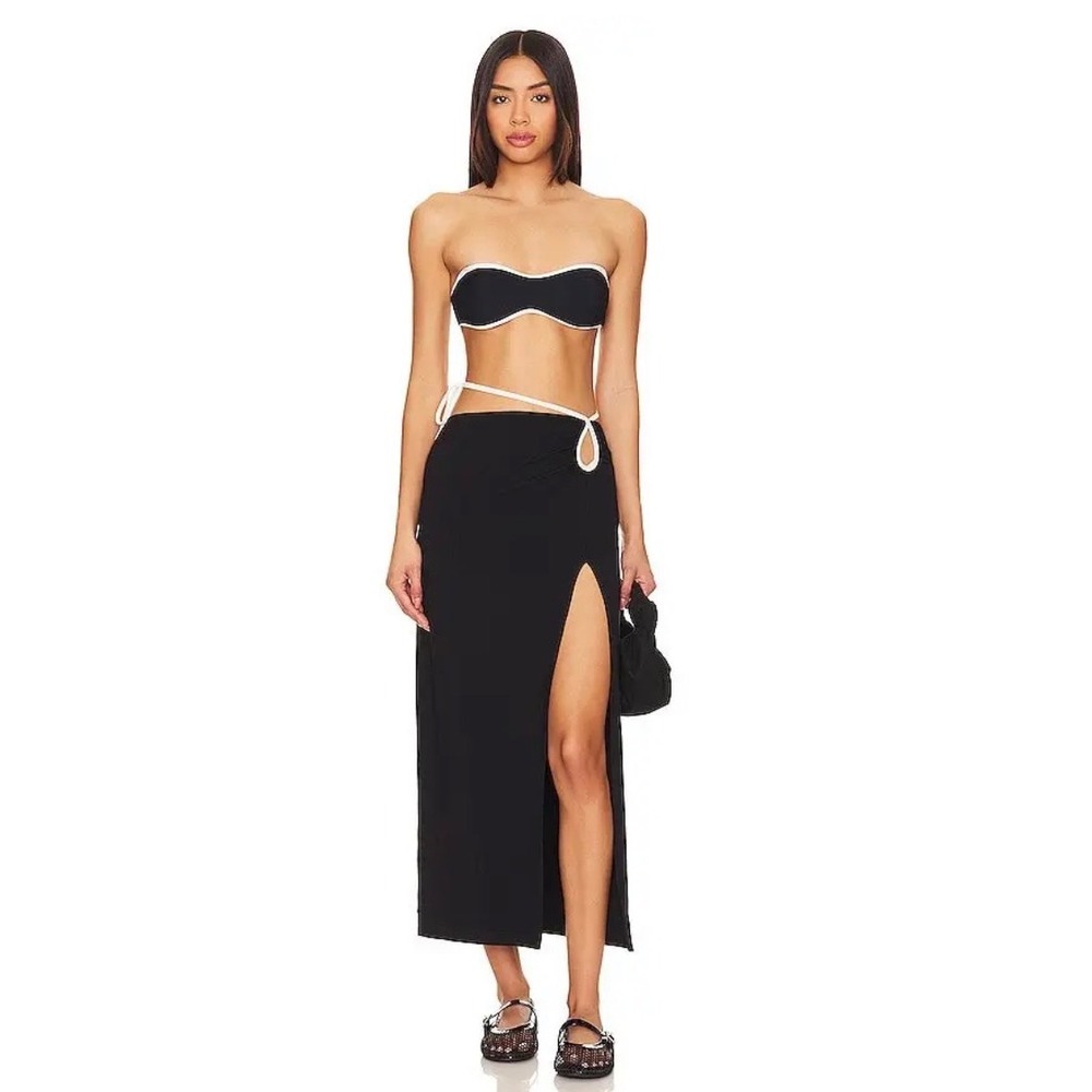 L*Space Monae Skirt Black Ribbed Maxi Skirt‎ XL MONSK24 NEW